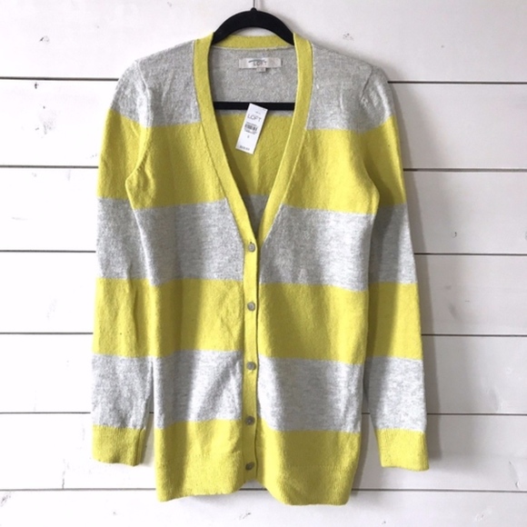 LOFT Sweaters - LOFT Gray Yellow Stripe Button Up Cardigan